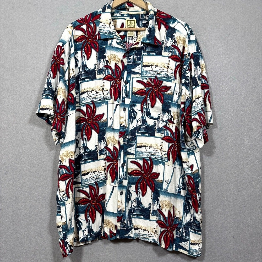 Morro Bay Hawaiian Shirt Mens XXL Rayon Tropical Surf Beach Print Button Up